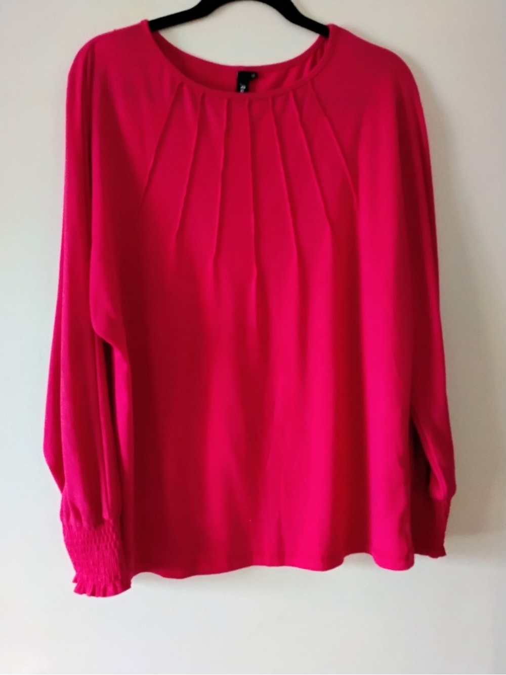 Amazon Hot Pink Pleated Long-Sleeve Blouse